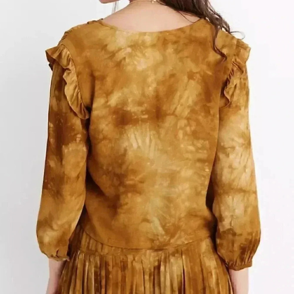 NEW Madewell Tie-Dye Ruffle-Shoulder Top Cottagecore Top Y2k Retro Egyptian Gold - Picture 2 of 8